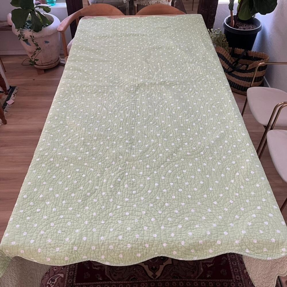 Mint Green Polka Dot Full Size Quilt Coverlet Spiral Stitching